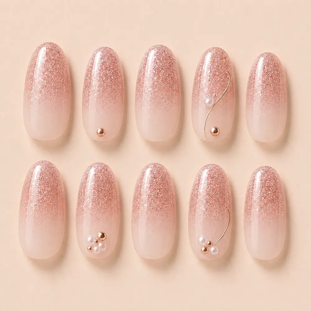 Minimalist Engagement Pink Ombre Pearl Press On Nails