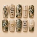 Minimalist Sunday Worship Cross Marble Press On Nails