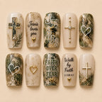 Minimalist Sunday Worship Cross Marble Press On Nails