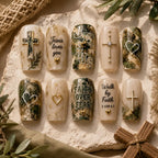 Minimalist Sunday Worship Cross Marble Press On Nails
