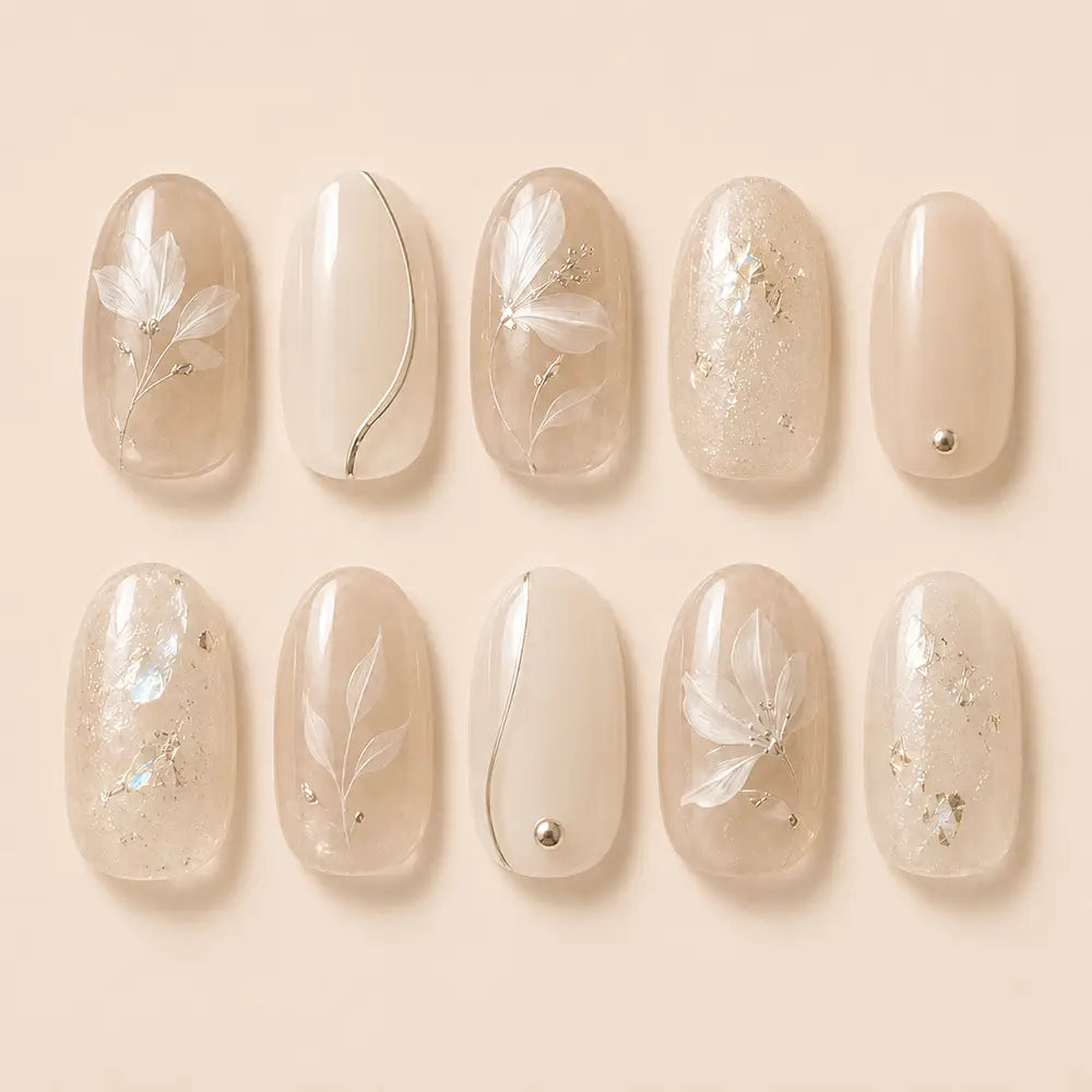 Minimalist Wedding Botanical Pearl Shimmer Press On Nails
