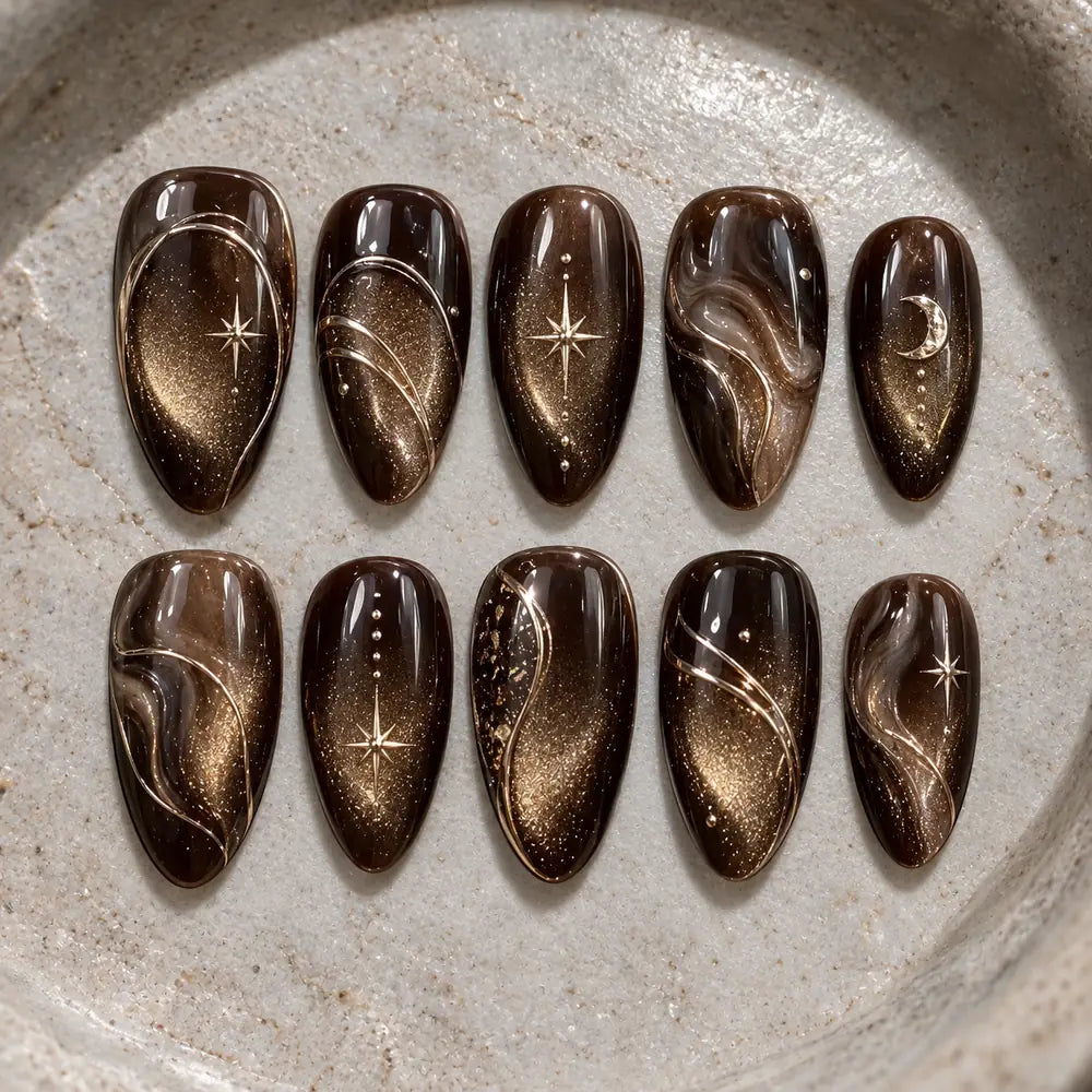 Mocha Moonlight Cat Eye Press On Nails — image 2