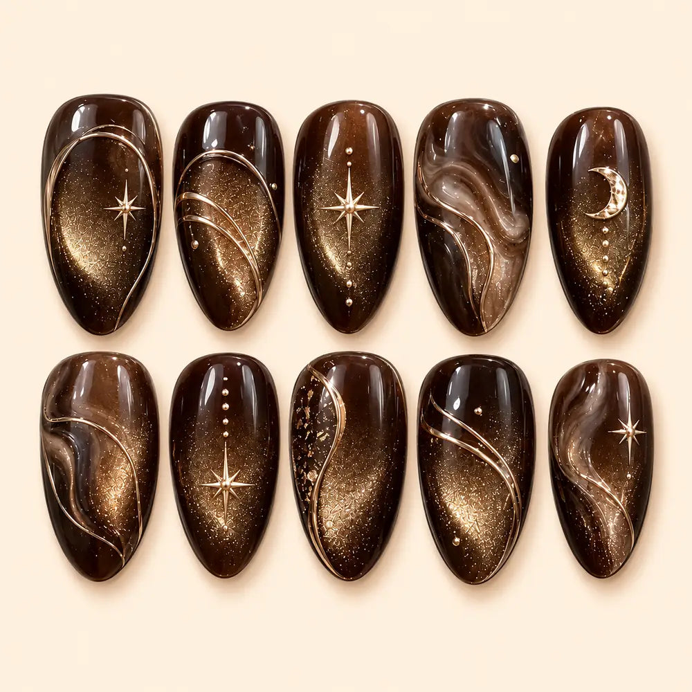 Mocha Moonlight Cat Eye Press On Nails — image 1