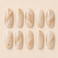 Modern Pearl Marble Gold Accent Press On Nails