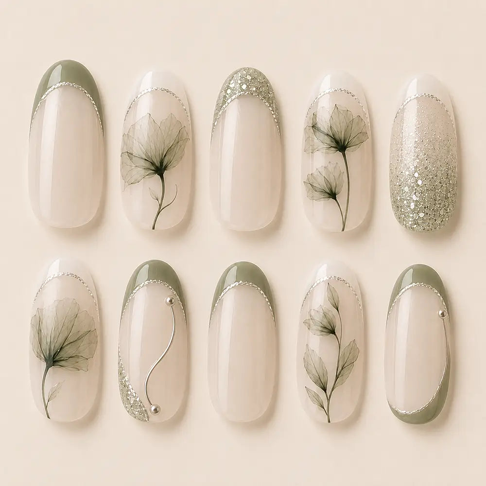Modern Wedding Sheer Bloom French Press On Nails