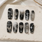 Monochrome Celestial Charm Coffin Press On Nails — image 2