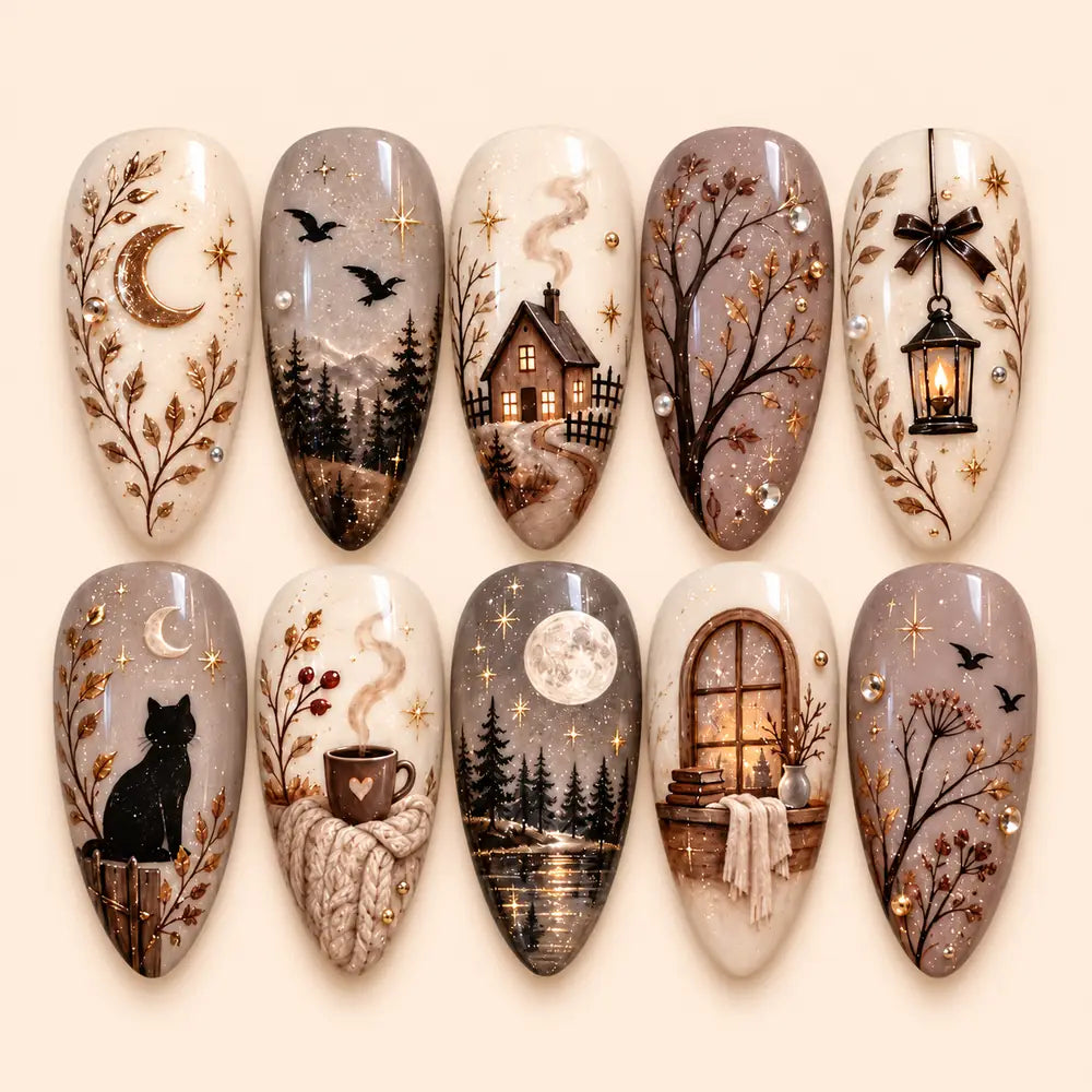 Moonlit Woodland Cottage Press On Nails — image 1