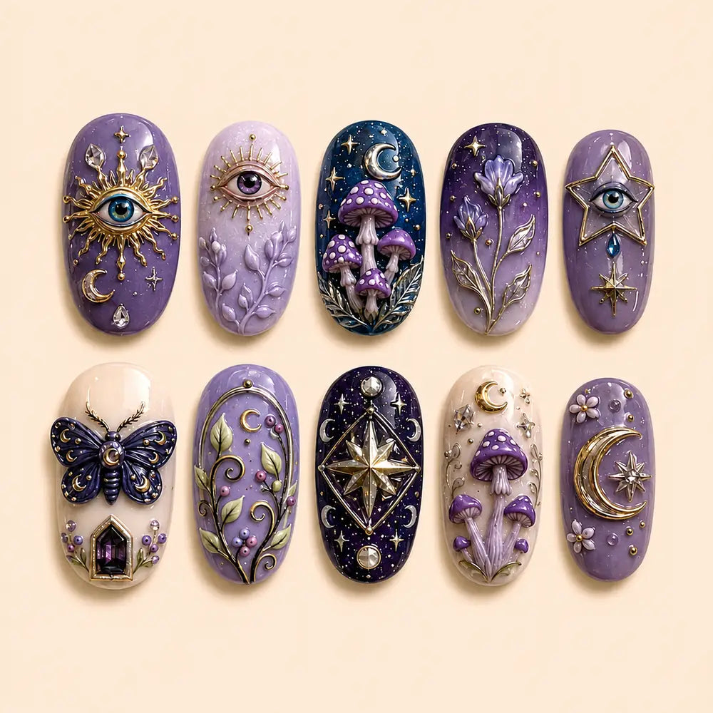 Mystic Mushroom Moon Fairycore Press On Nails — image 1
