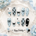 Neon Birthday Balloon & Cake Glow Press On Nails