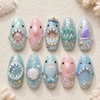Ocean & Beach Shark Seashell 3D Glitter Press On Nails — image 2