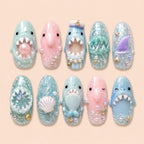 Ocean & Beach Shark Seashell 3D Glitter Press On Nails — image 1