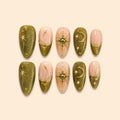 Olive Sun & Moon 3D Glitter Press On Nails — image 1