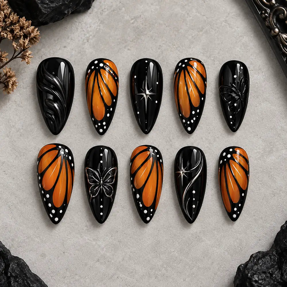 Orange Butterfly Wing 3D Press On Nails — image 2