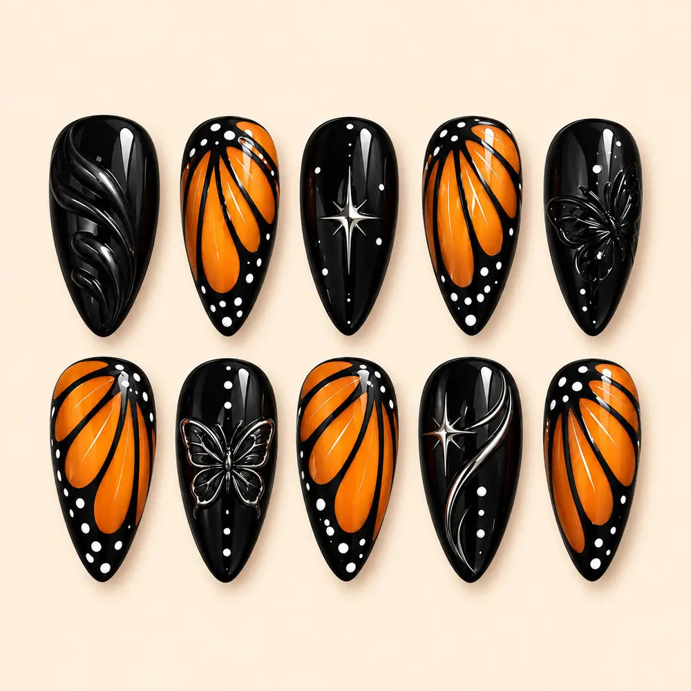 Orange Butterfly Wing 3D Press On Nails — image 1