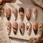 Orange Floral Plaid 3D Bow Press On Nails — image 2