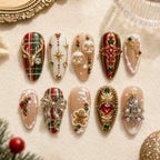 Ornate Christmas Plaid 3D Rhinestone Press On Nails — image 2