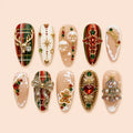 Ornate Christmas Plaid 3D Rhinestone Press On Nails — image 1