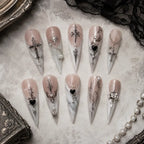 Ornate Cross and Black Heart Stiletto Press On Nails — image 2