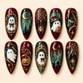 Ornate Ghost & Pumpkin Halloween 3D Glitter Press On Nails — image 1