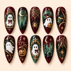 Ornate Ghost & Pumpkin Halloween 3D Glitter Press On Nails — image 1