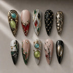 Ornate Jewel-Tone Chrome 3D Press On Nails — image 2