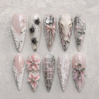 Ornate Pink Cross and Rose 3D Press On Nails — image 2