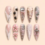 Ornate Pink Cross and Rose 3D Press On Nails — image 1
