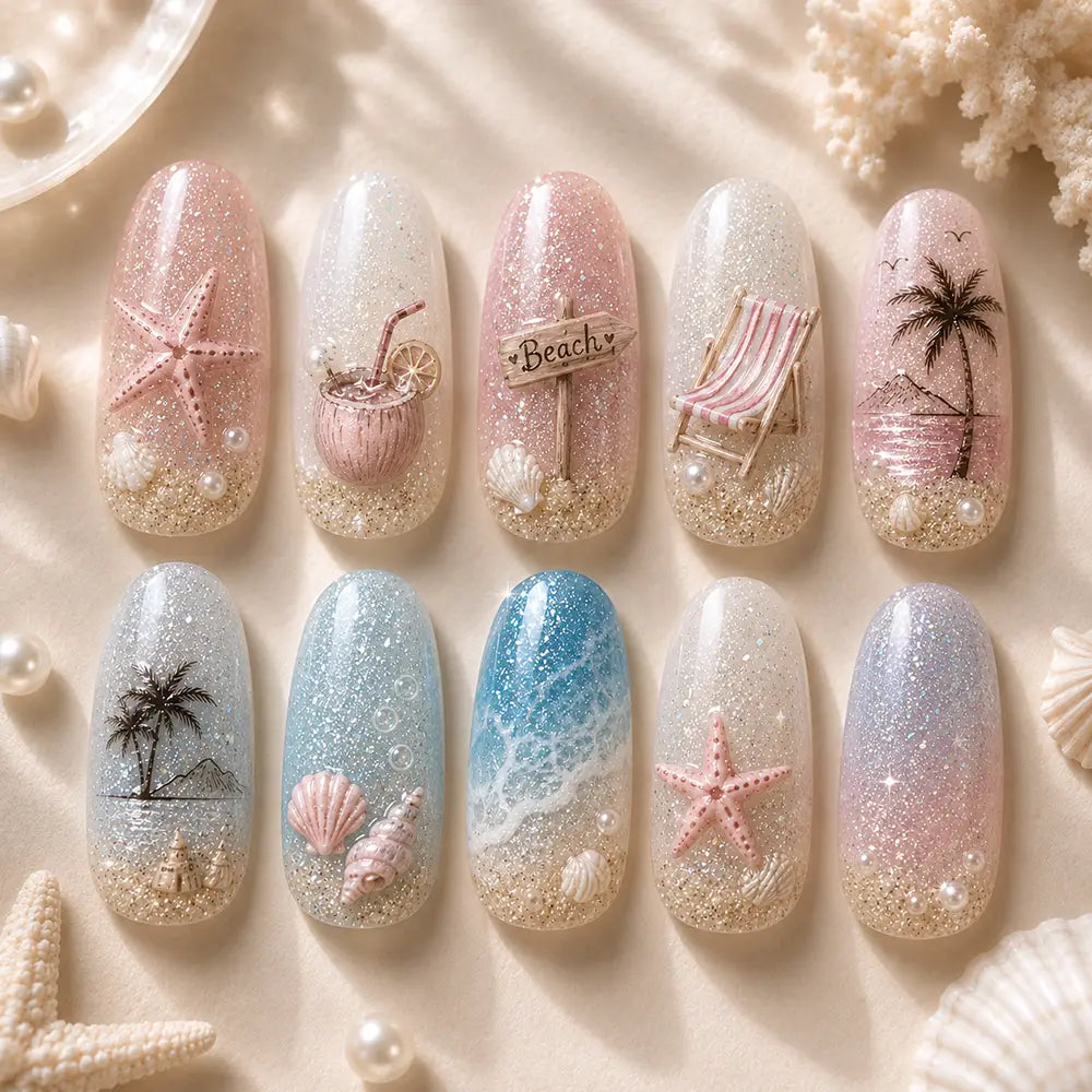 Pastel Beach Vacation Summer Press On Nails