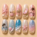 Pastel Beach Vacation Summer Press On Nails