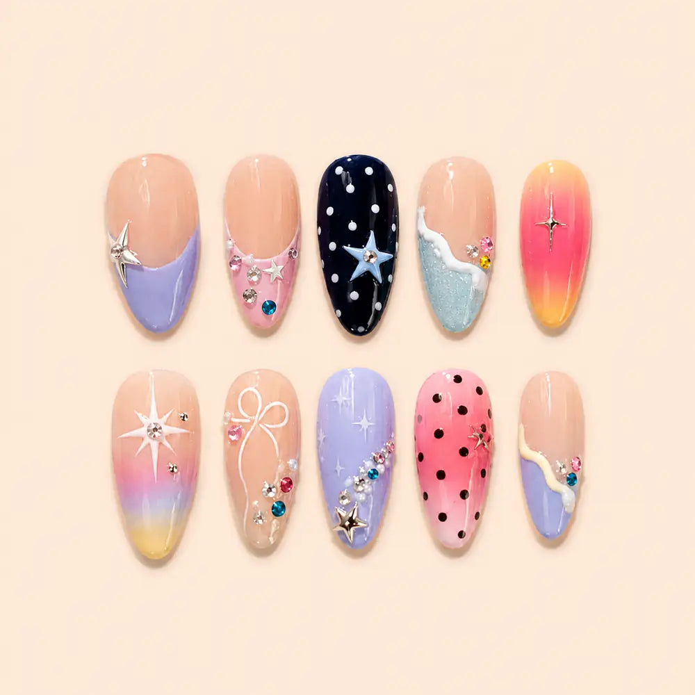 Pastel Celestial Star Rhinestone Ombre Press On Nails — image 1