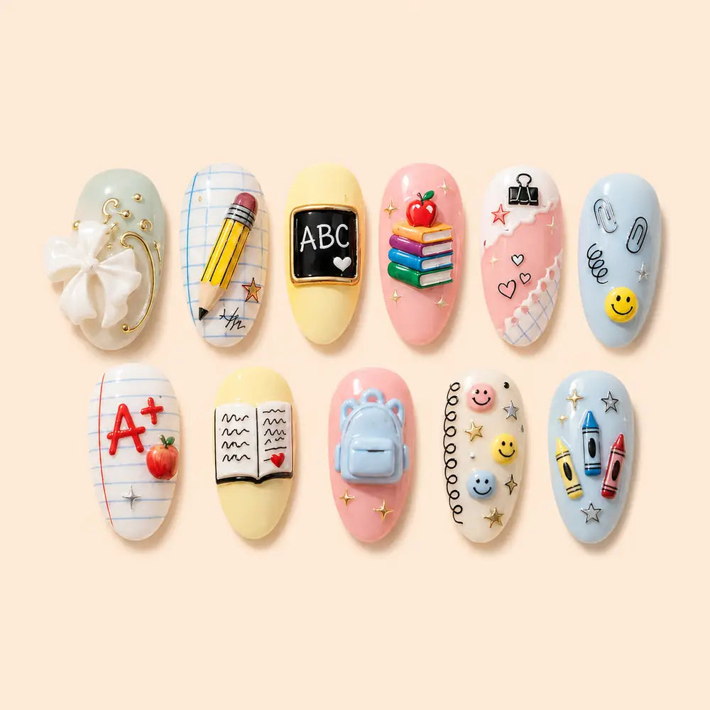 Pastel Classroom Charms 3D Press On Nails — image 1