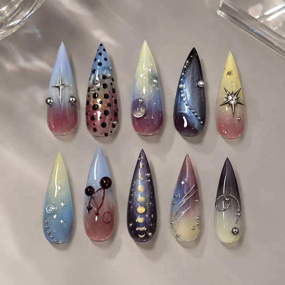 Pastel Cosmic Orbit 3D Ombre Stiletto Press On Nails — image 2