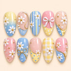 Pastel Daisy Bow 3D Press On Nails — image 1