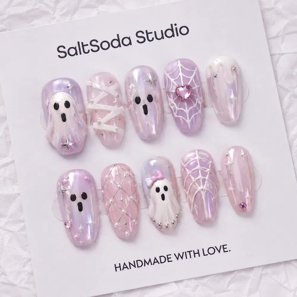 Pastel Ghost Spider Web Press On Nails — image 2
