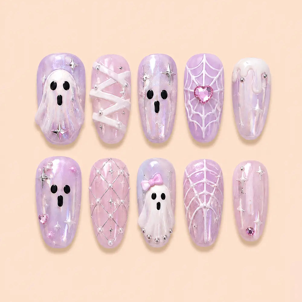 Pastel Ghost Spider Web Press On Nails — image 1