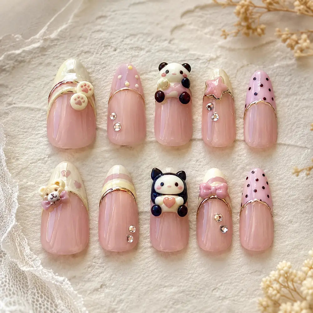 Pastel Panda Bear 3D French Tip Press On Nails — image 2