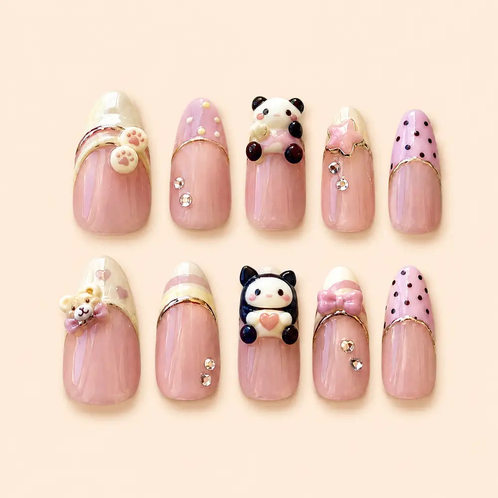 Pastel Panda Bear 3D French Tip Press On Nails — image 1