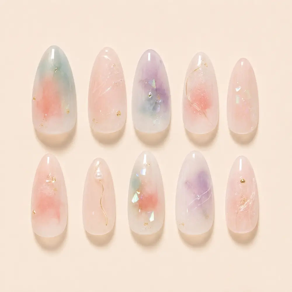 Pastel Watercolor Jelly Almond Press On Nails — image 2