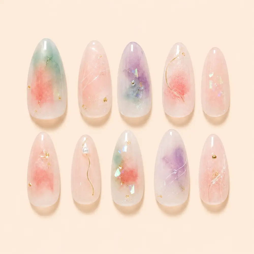 Pastel Watercolor Jelly Almond Press On Nails — image 1