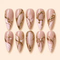 Pearl Bow Gold Swirl 3D Press On Nails — image 1