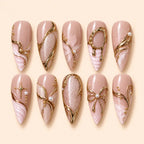Pearl Bow Gold Swirl 3D Press On Nails — image 1