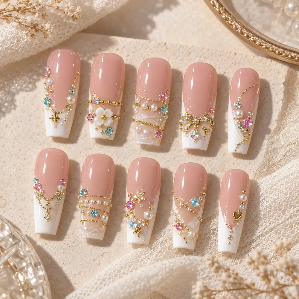 Pearl Bow Jewel French Tip Press On Nails — image 2
