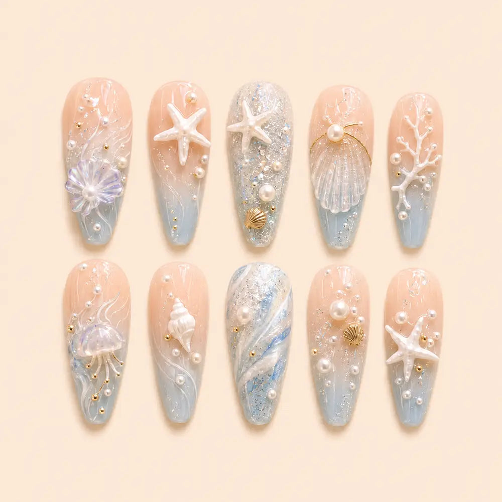 Pearl Tide Seashell 3D Press On Nails — image 1
