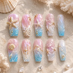 Pearl Tide Starfish & Shell 3D Press On Nails — image 2