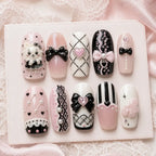 Pink Black Bow & Heart Coquette Press On Nails — image 2