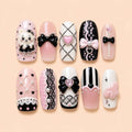 Pink Black Bow & Heart Coquette Press On Nails — image 1