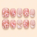 Pink Blossom Bow Rhinestone Press On Nails — image 1