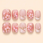 Pink Blossom Bow Rhinestone Press On Nails — image 1