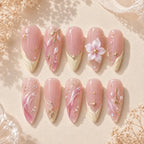 Pink Botanical Blossom 3D Rhinestone Press On Nails — image 2