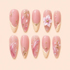Pink Botanical Blossom 3D Rhinestone Press On Nails — image 1